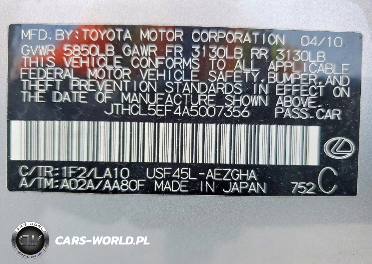 2010 Lexus Ls 460 VIN:JTHCL5EF4A5007356 - 12