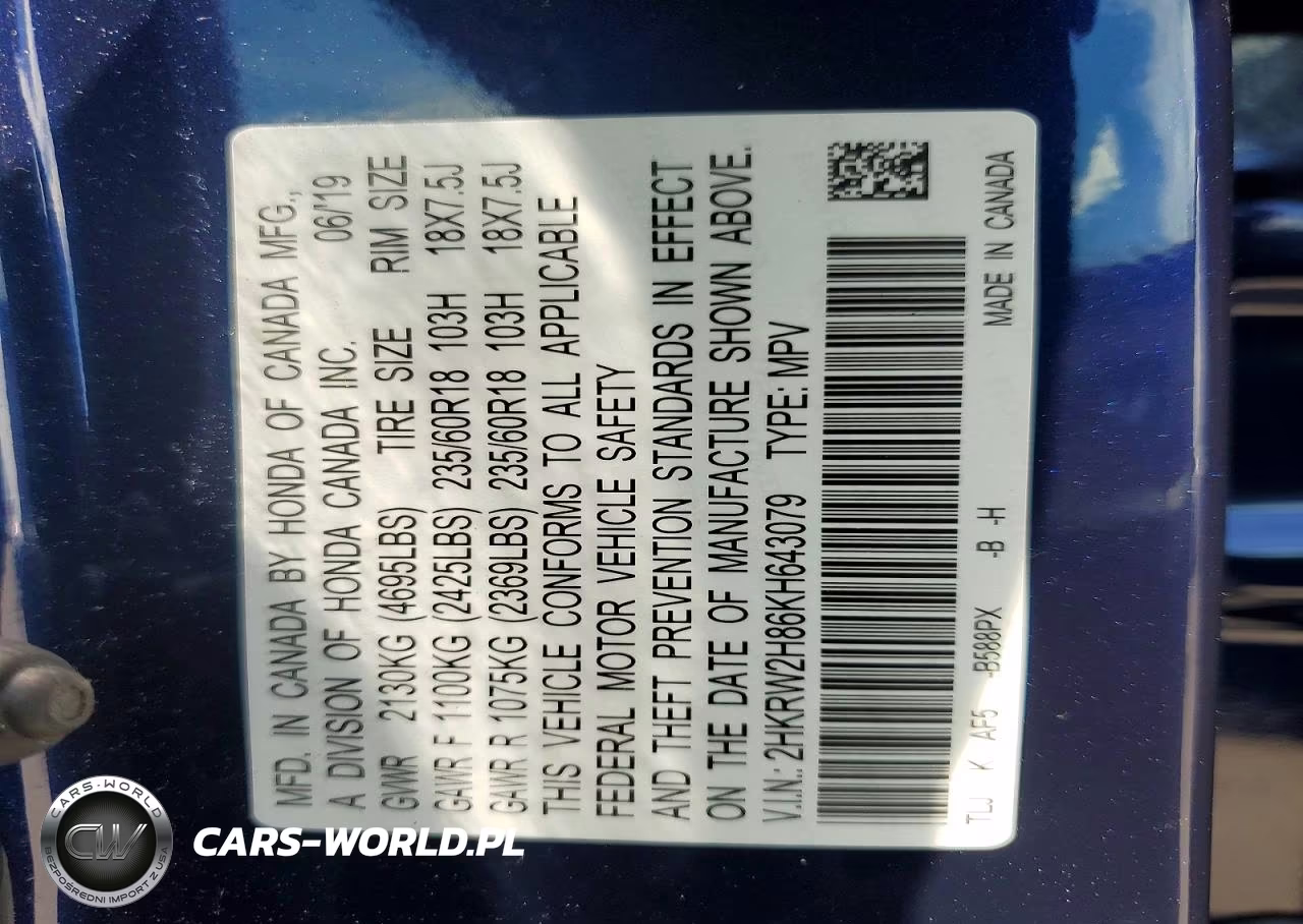 2019 Honda Cr-V Exl VIN:2HKRW2H86KH643079 - 14