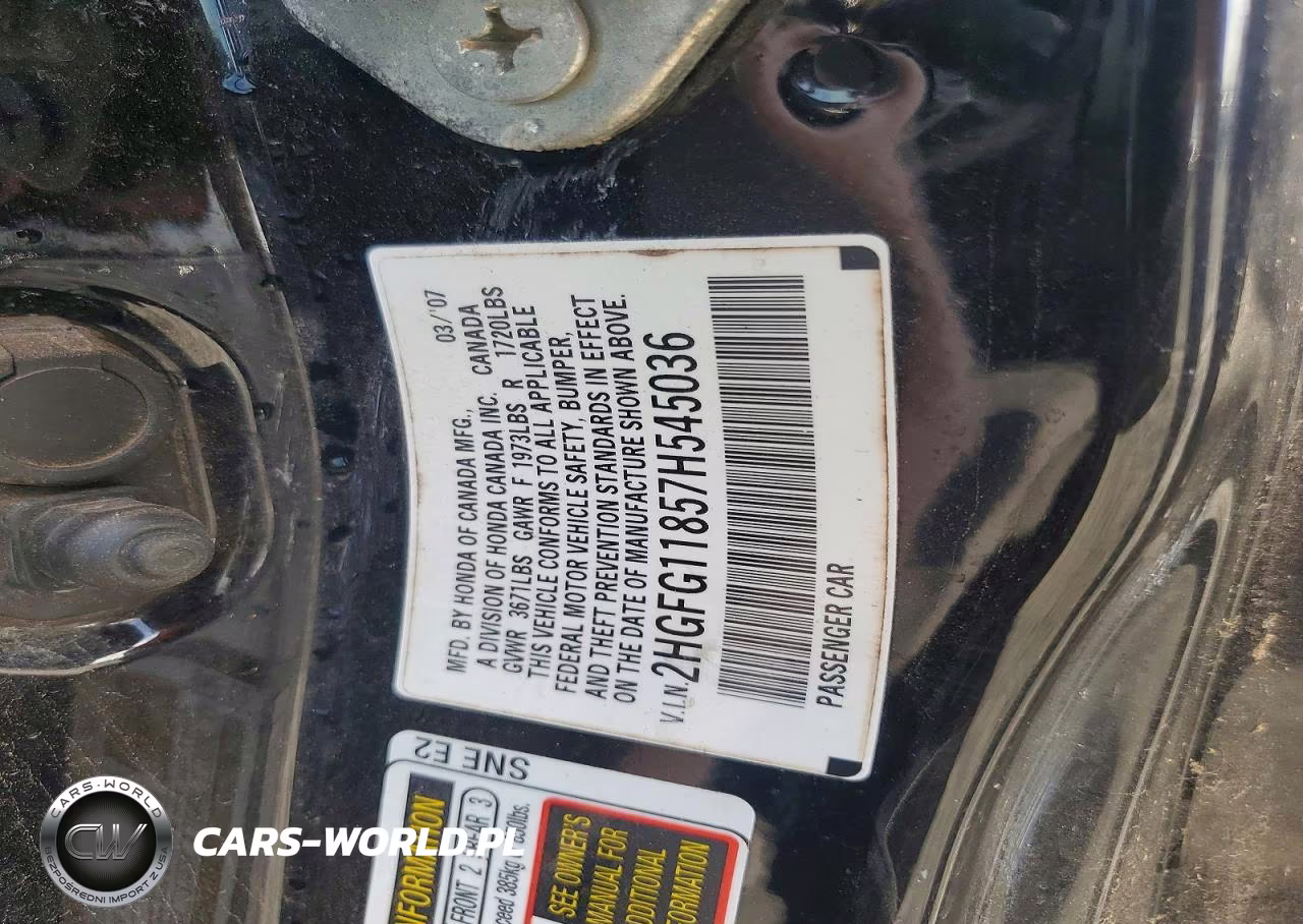 2007 Honda Civic Ex VIN:2HGFG11857H545036 - 12