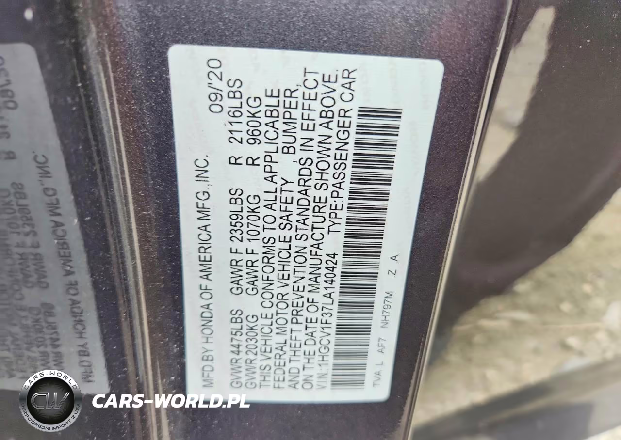 2020 Honda Accord Sport VIN:1HGCV1F37LA140424 - 12