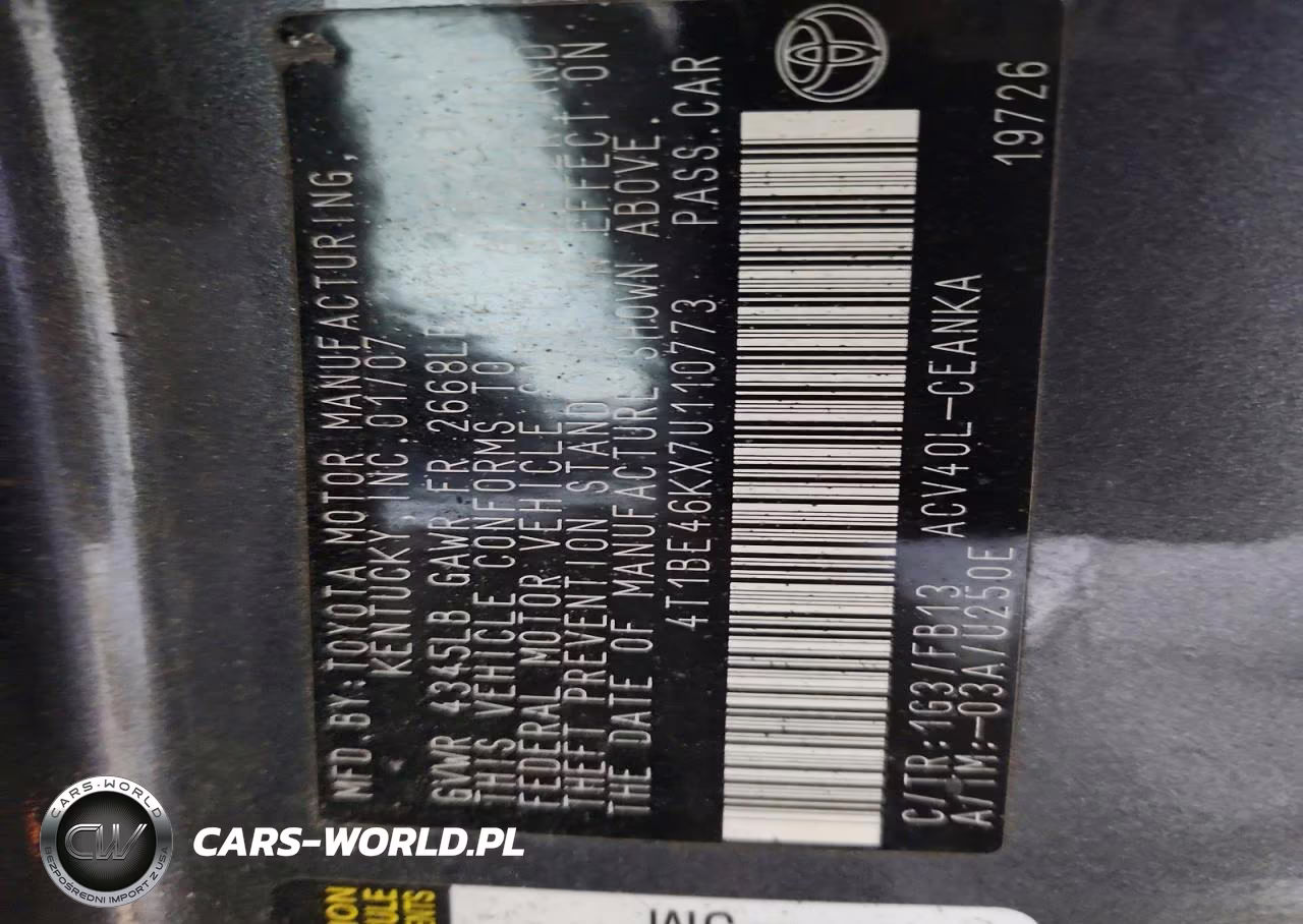 2007 Toyota Camry Le VIN:4T1BE46KX7U110773 - 12