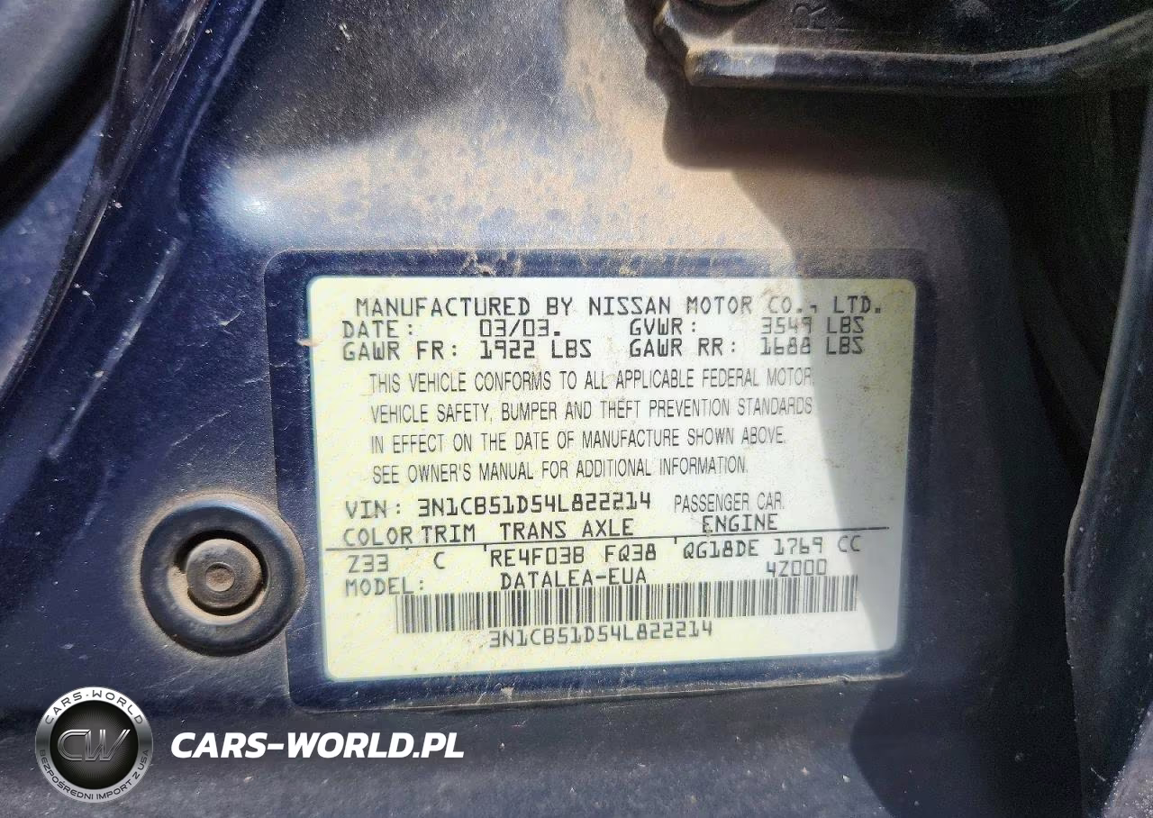 2004 Nissan Sentra 1.8 VIN:3N1CB51D54L822214 - 12