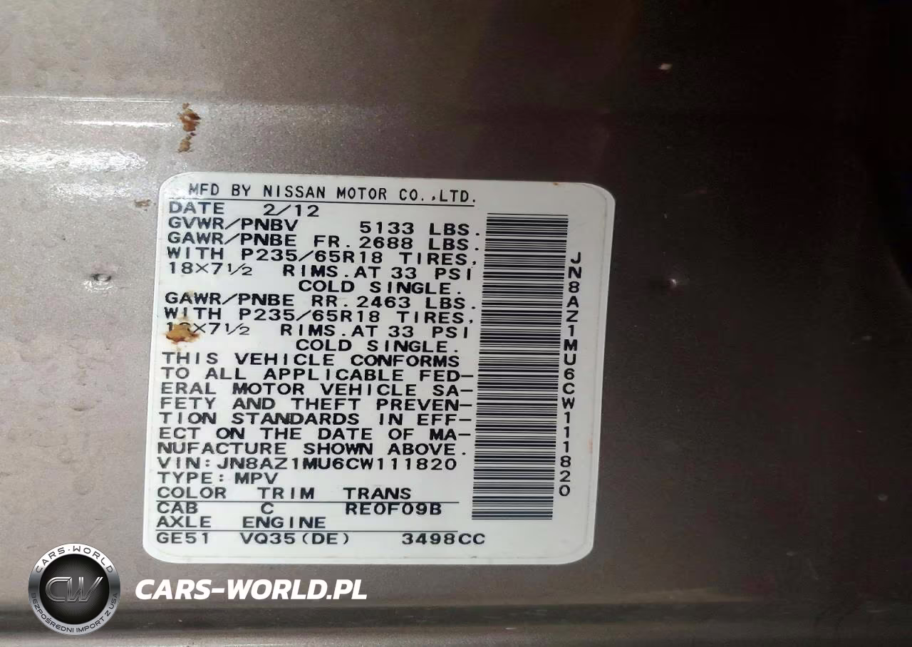 2012 Nissan Murano S VIN:JN8AZ1MU6CW111820 - 13
