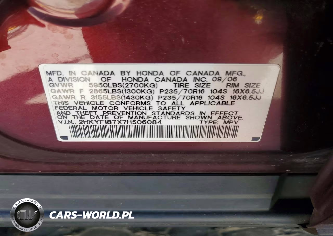 2007 Honda Pilot Exl VIN:2HKYF187X7H506084 - 13