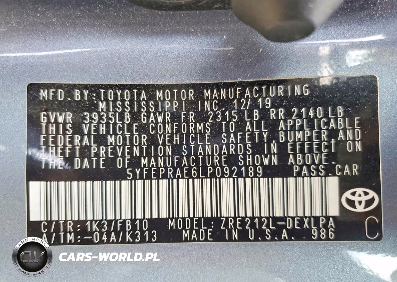 2020 Toyota Corolla Le VIN:5YFEPRAE6LP092189 - 12