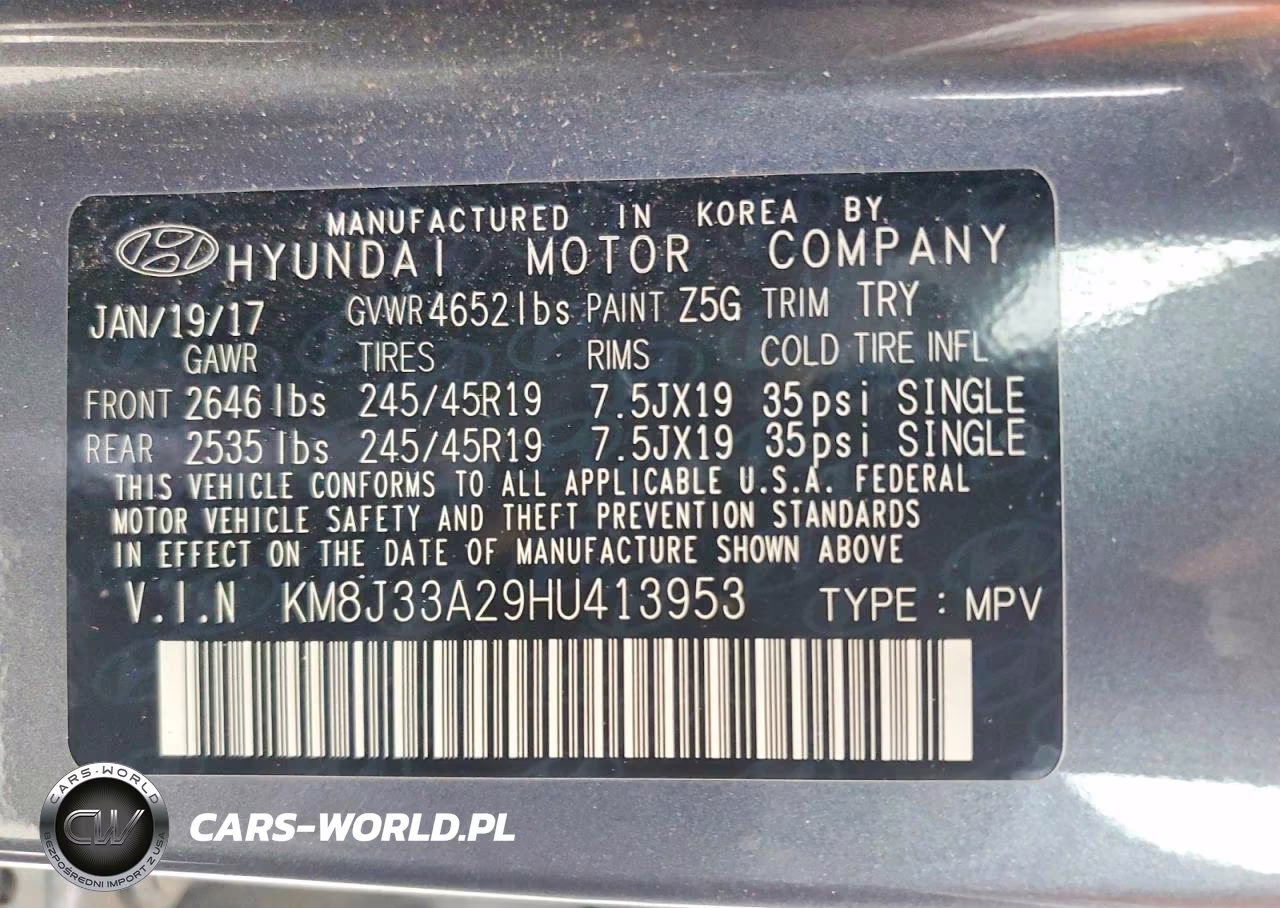 2017 Hyundai Tucson Limited VIN:KM8J33A29HU413953 - 13