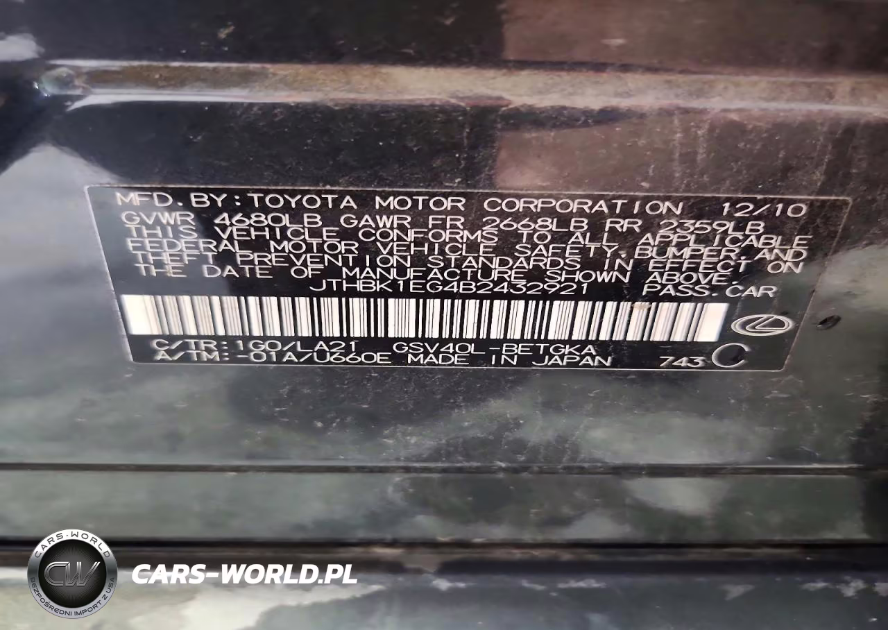 2011 Lexus Es 350 VIN:JTHBK1EG4B2432921 - 12