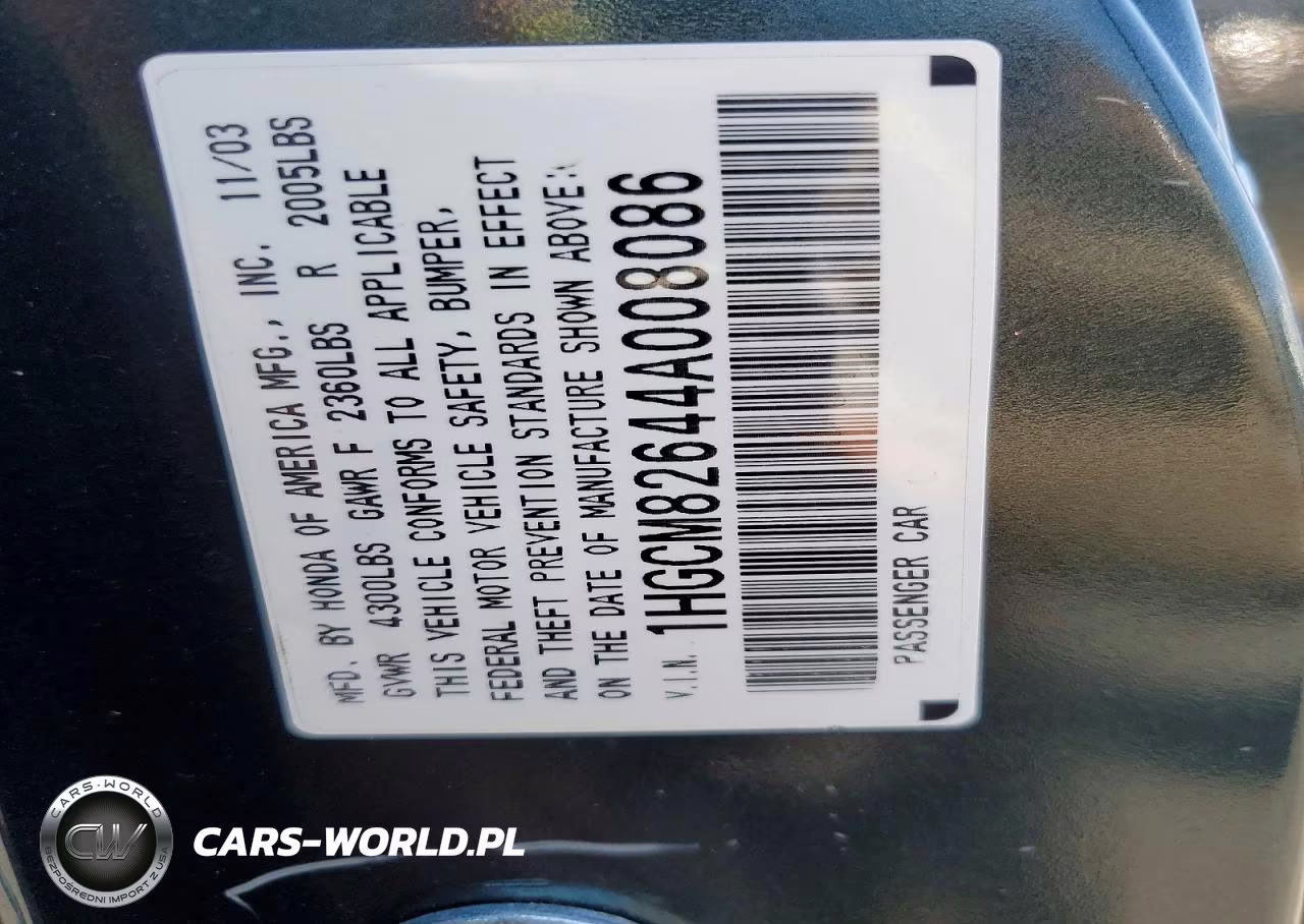 2004 Honda Accord Ex VIN:1HGCM82644A008086 - 12