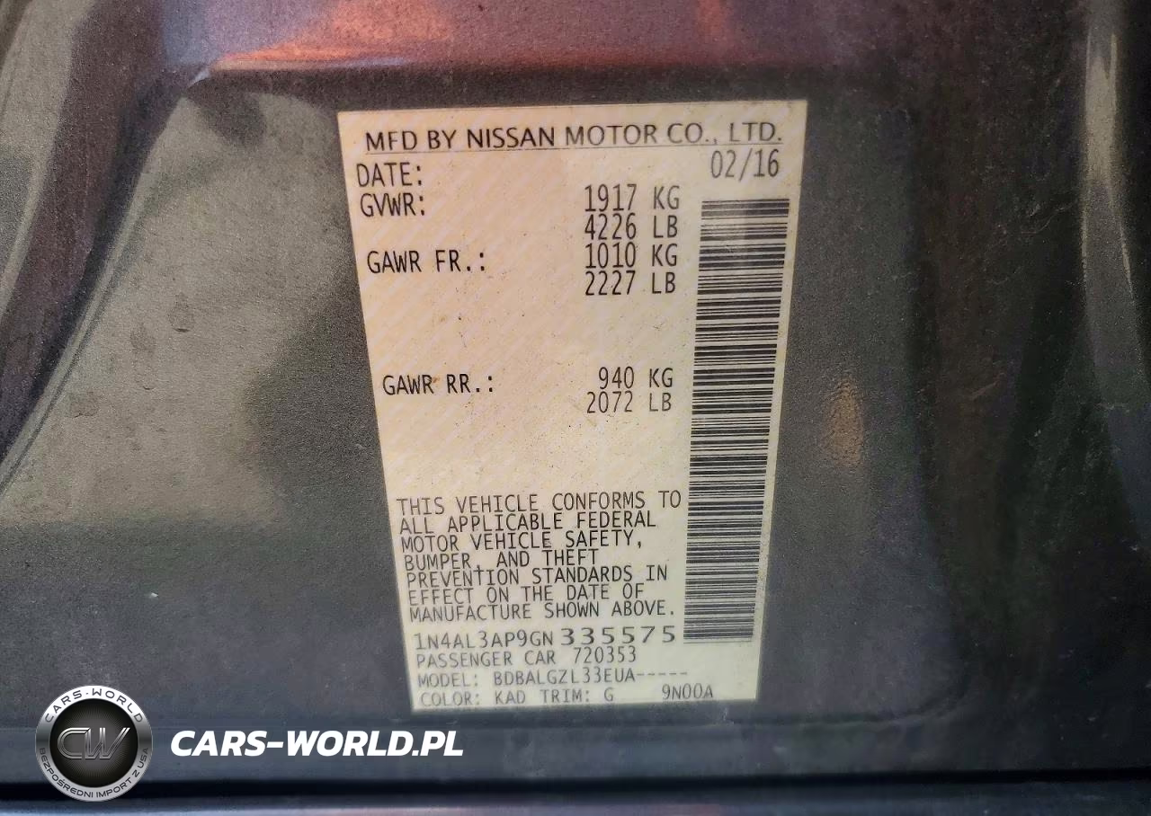 2016 Nissan Altima 2.5 S VIN:1N4AL3AP9GN335575 - 12