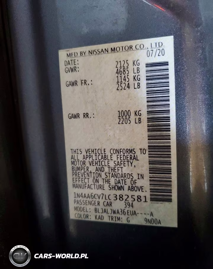 2020 Nissan Maxima Sv VIN:1N4AA6CV7LC382581 - 12