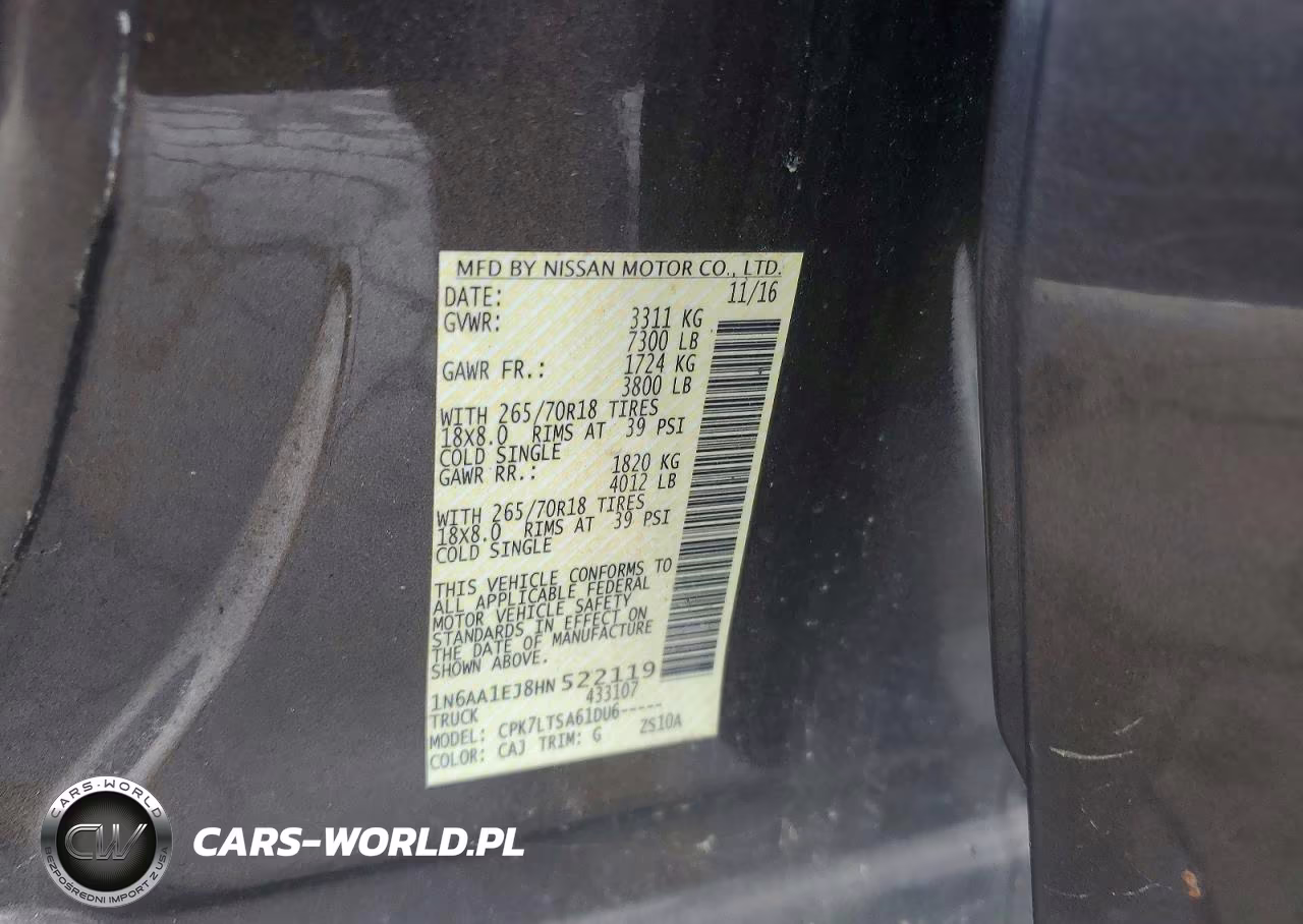 NISSAN TITAN S VIN:1N6AA1EJ8HN522119 - 12