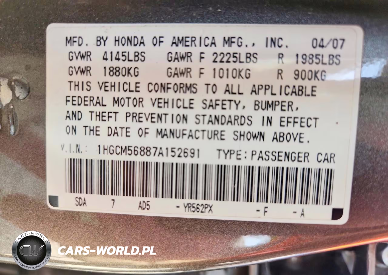 2007 Honda Accord Ex VIN:1HGCM56887A152691 - 12