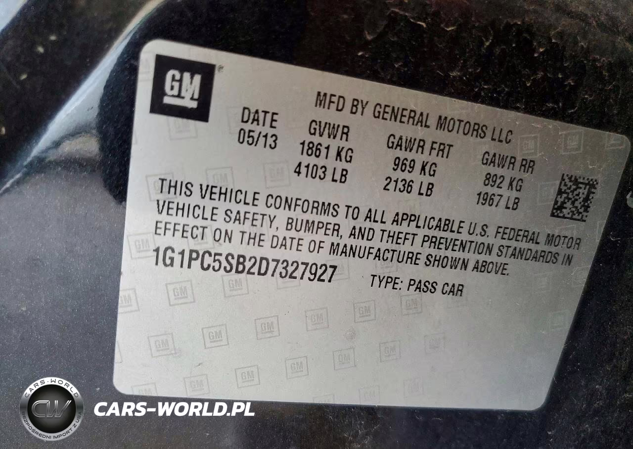 2013 Chevrolet Cruze Lt VIN:1G1PC5SB2D7327927 - 13