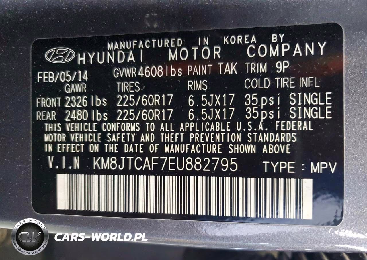2014 Hyundai Tucson Gls VIN:KM8JTCAF7EU882795 - 13