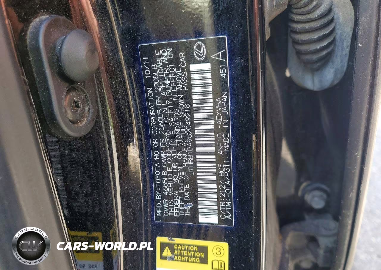 2012 Lexus Hs 250H VIN:JTHBB1BA9C2049218 - 12