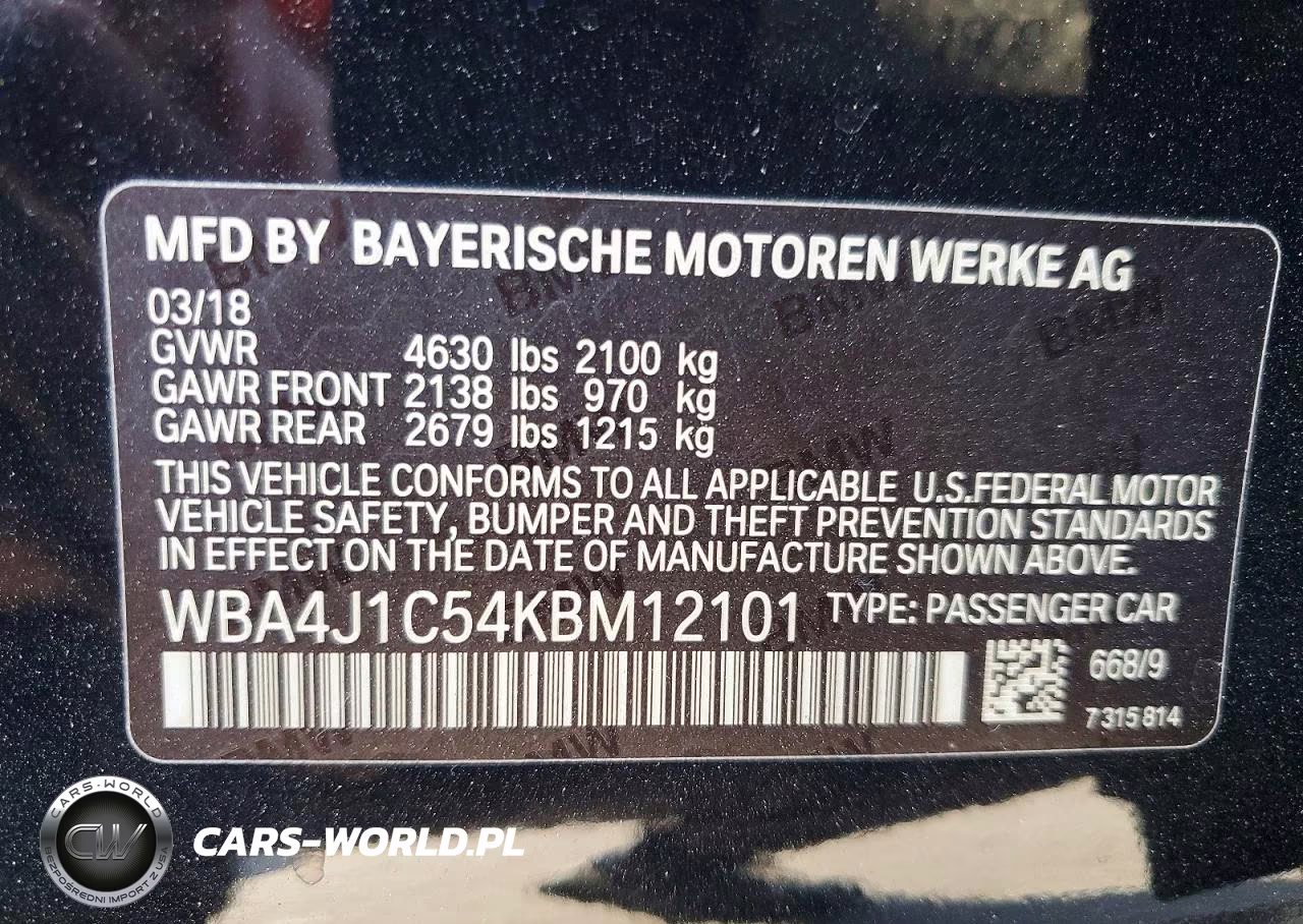 2019 BMW 430I Gran Coupe VIN:WBA4J1C54KBM12101 - 12