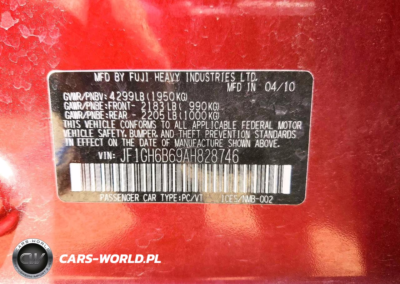 2010 Subaru Impreza 2.5I Premium VIN:JF1GH6B69AH828746 - 12