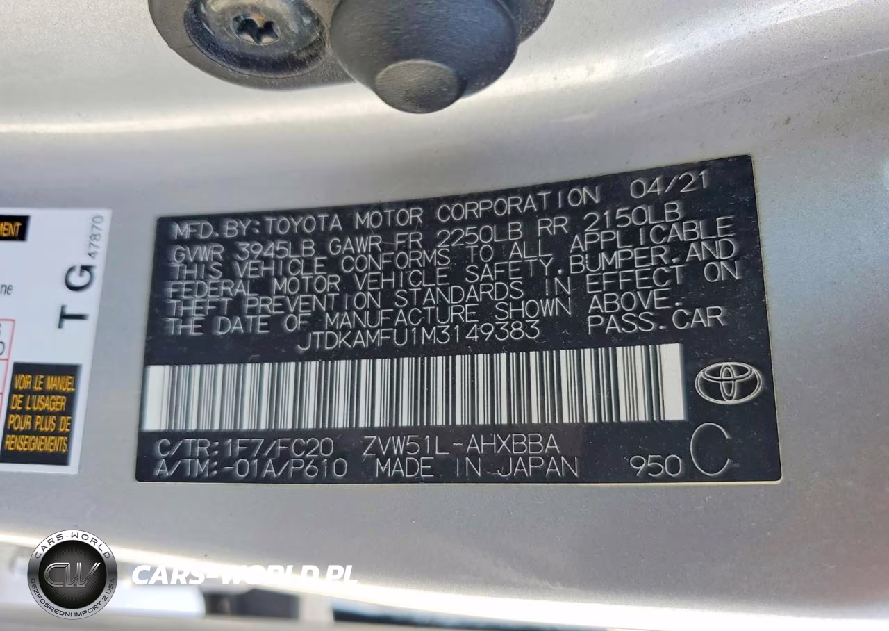 2021 Toyota Prius L Eco VIN:JTDKAMFU1M3149383 - 13