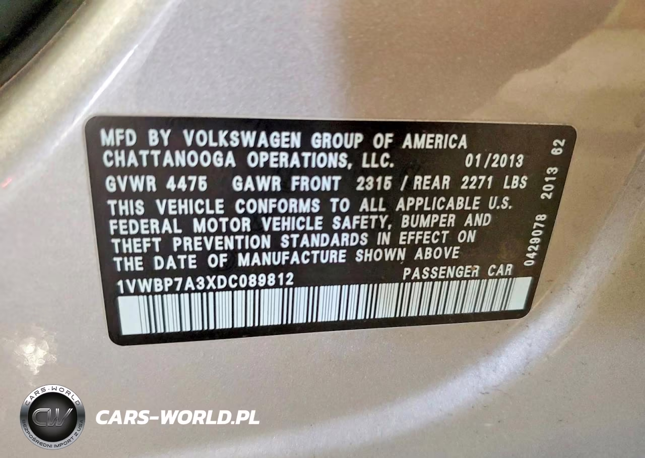 2013 Volkswagen Passat Se VIN:1VWBP7A3XDC089812 - 13
