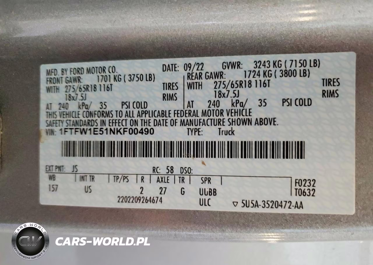 2022 Ford F150 Supercrew VIN:1FTFW1E51NKF00490 - 12