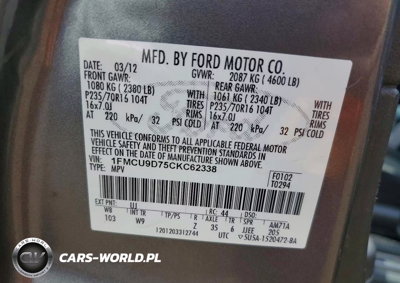 2012 Ford Escape Xlt VIN:1FMCU9D75CKC62338 - 13
