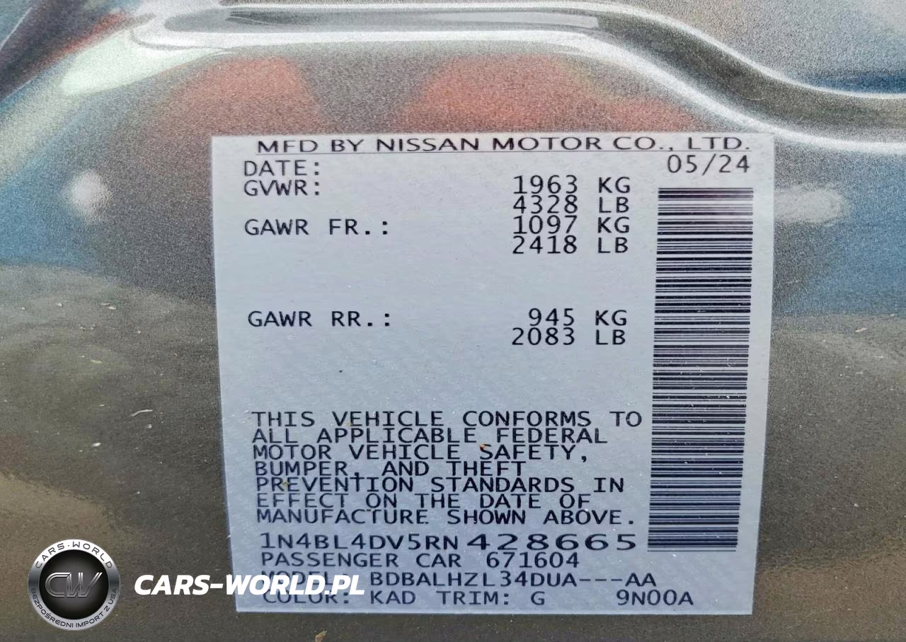 2024 Nissan Altima Sv VIN:1N4BL4DV5RN428665 - 14