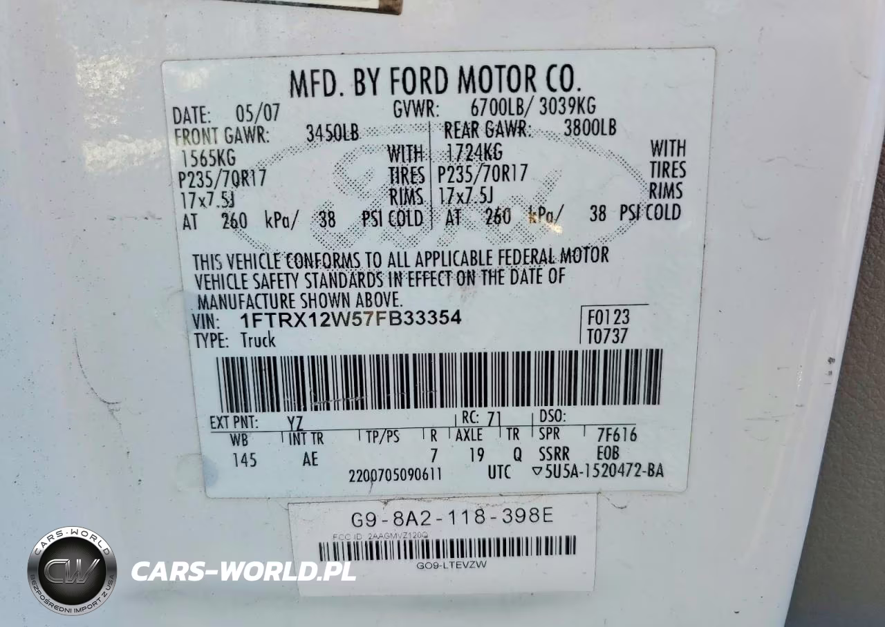 2007 Ford F150 VIN:1FTRX12W57FB33354 - 12