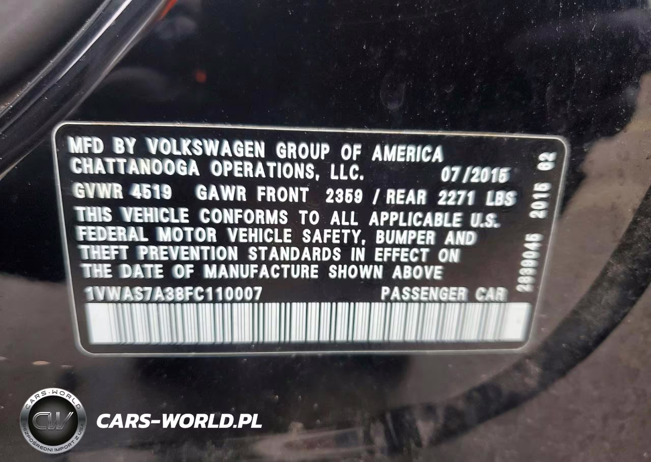 2015 Volkswagen Passat S VIN:1VWAS7A38FC110007 - 12