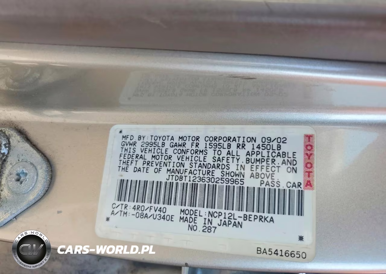 2003 Toyota Echo Base VIN:JTDBT123630259965 - 12