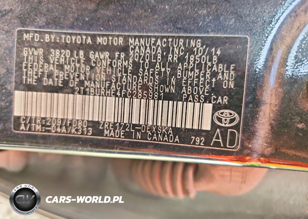 2015 Toyota Corolla S Plus VIN:2T1BURHE4FC285981 - 12
