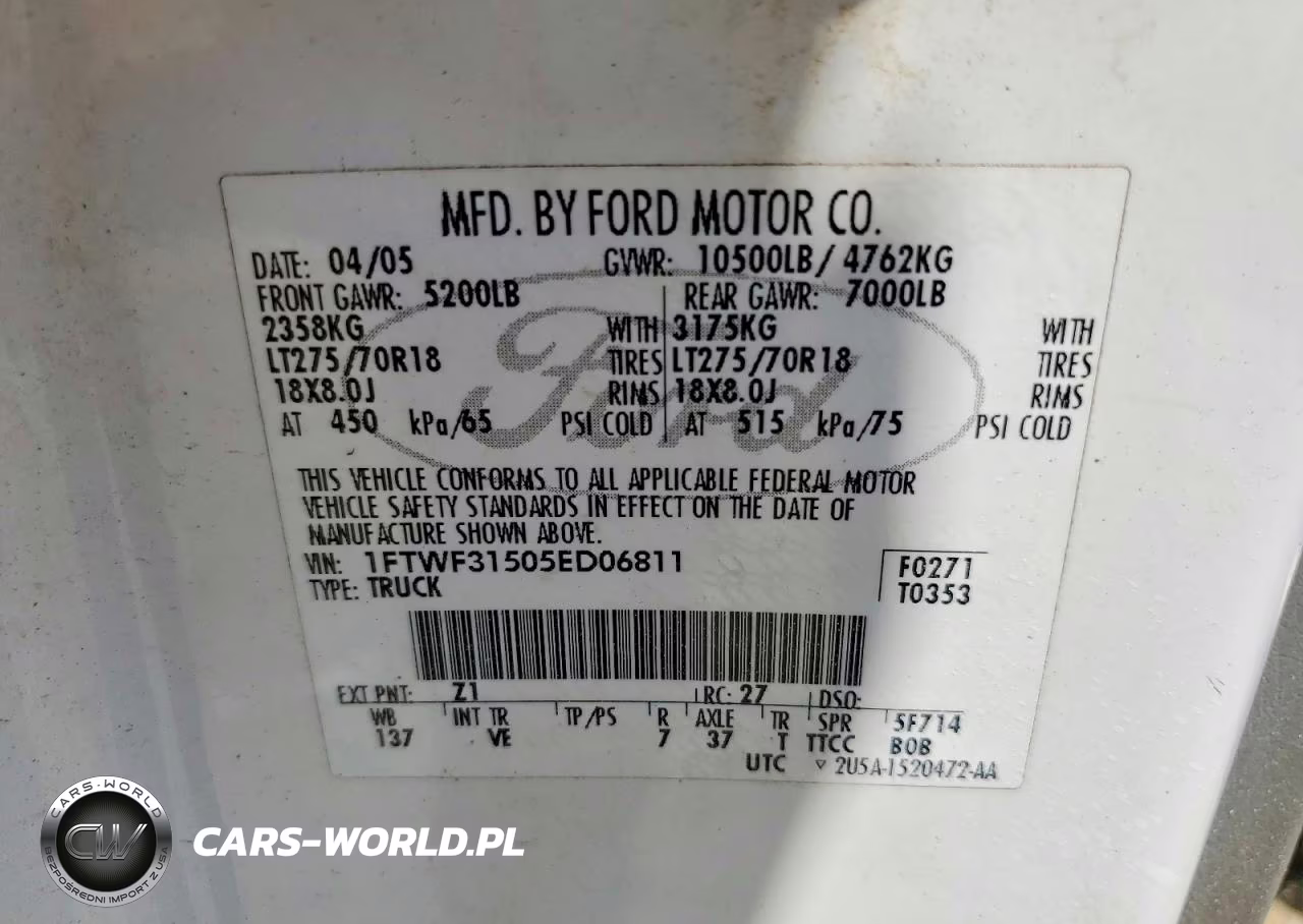 2005 Ford F350 Srw Super Duty VIN:1FTWF31505ED06811 - 12