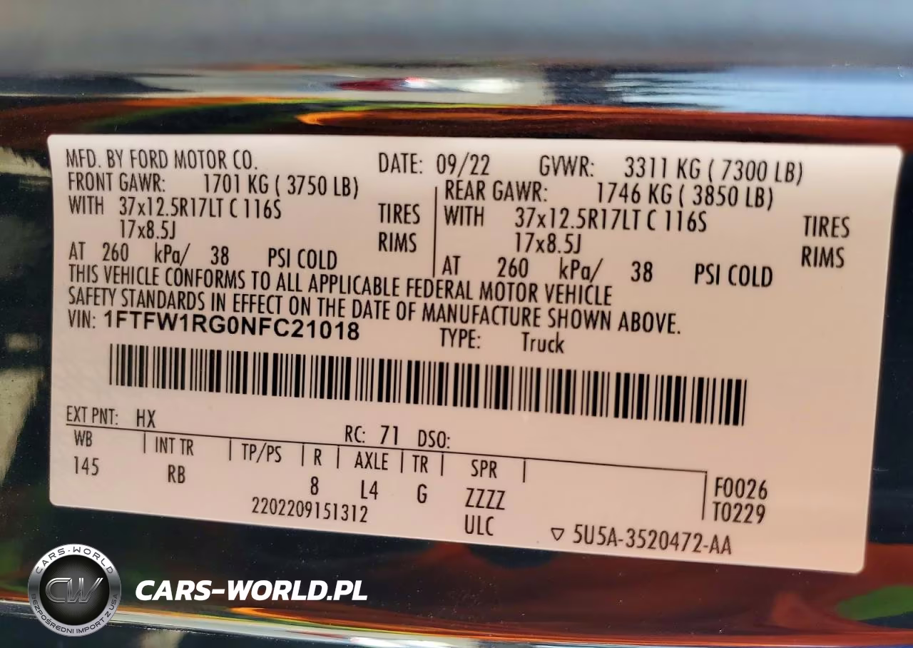 2022 Ford F150 Raptor VIN:1FTFW1RG0NFC21018 - 12