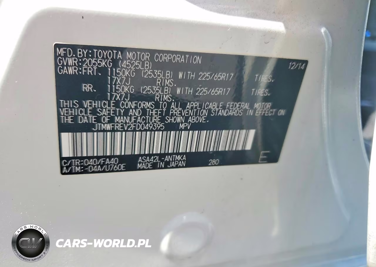 2015 Toyota Rav4 Xle VIN:JTMWFREV2FD049395 - 14