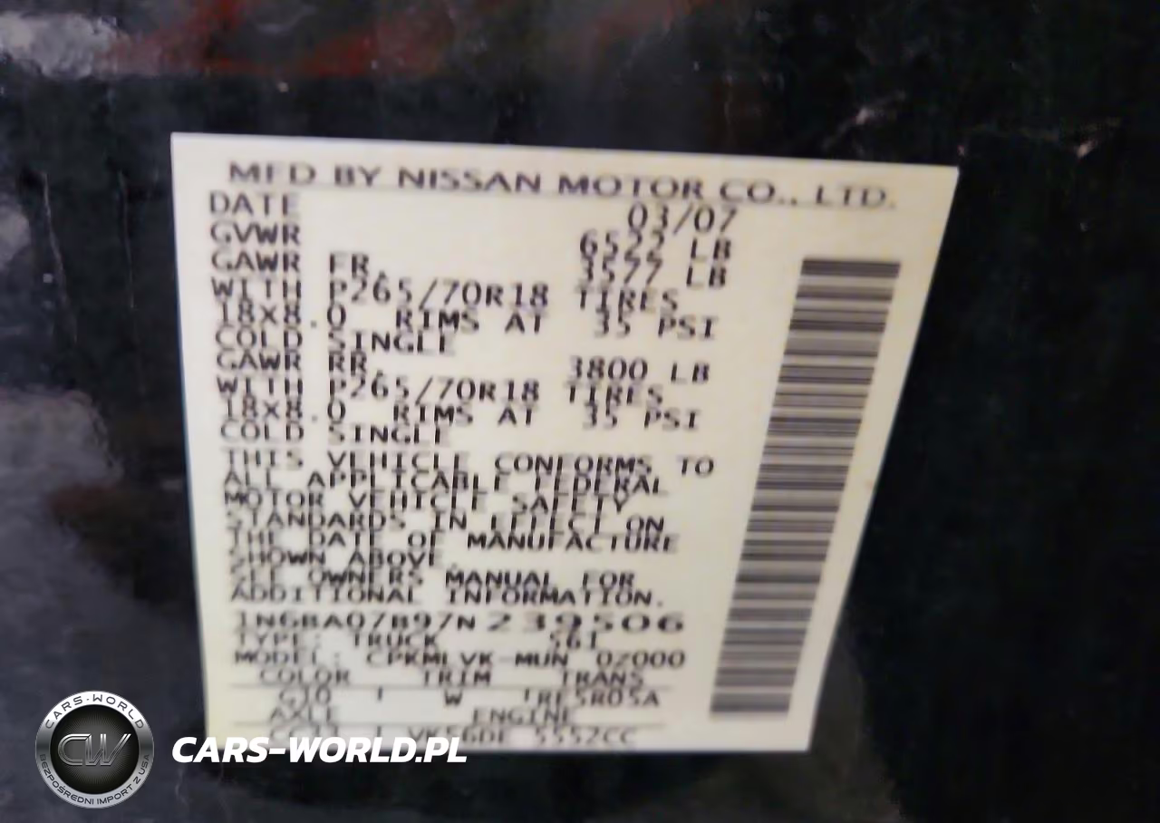 2007 Nissan Titan Xe-Se-Le VIN:1N6BA07B97N239506 - 12