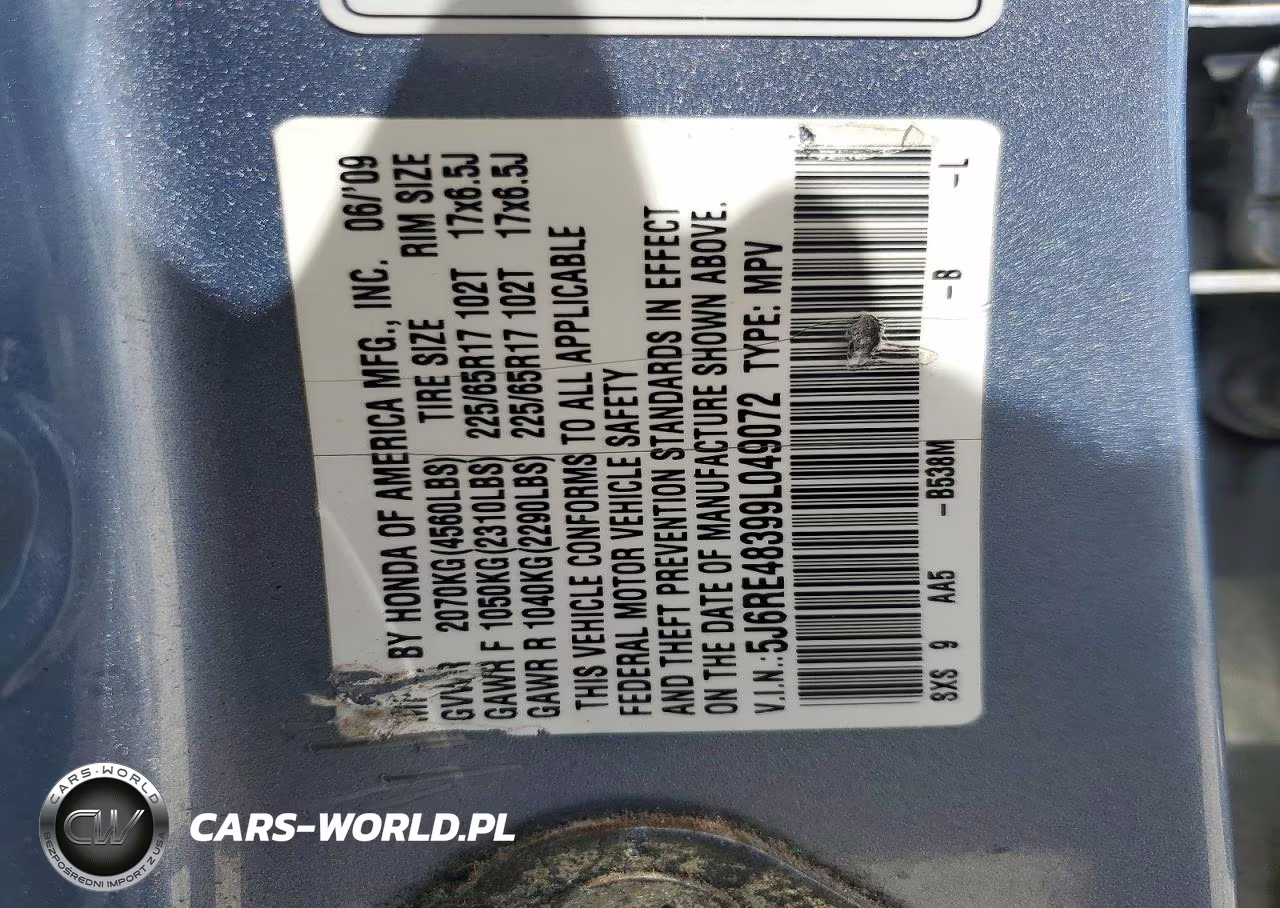 2009 Honda Cr-V Lx VIN:5J6RE48399L049072 - 13