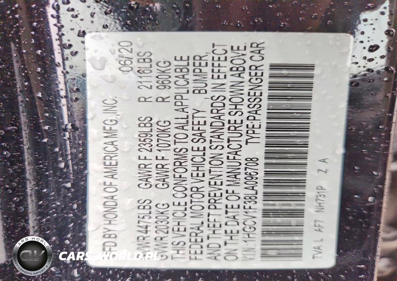 2020 Honda Accord Sport VIN:1HGCV1F38LA096708 - 12