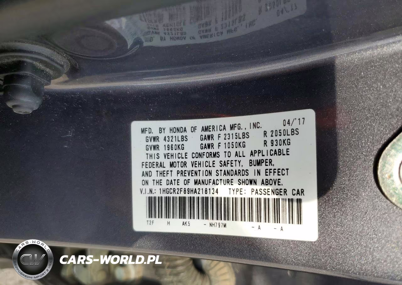 2017 Honda Accord Exl VIN:1HGCR2F89HA218134 - 12