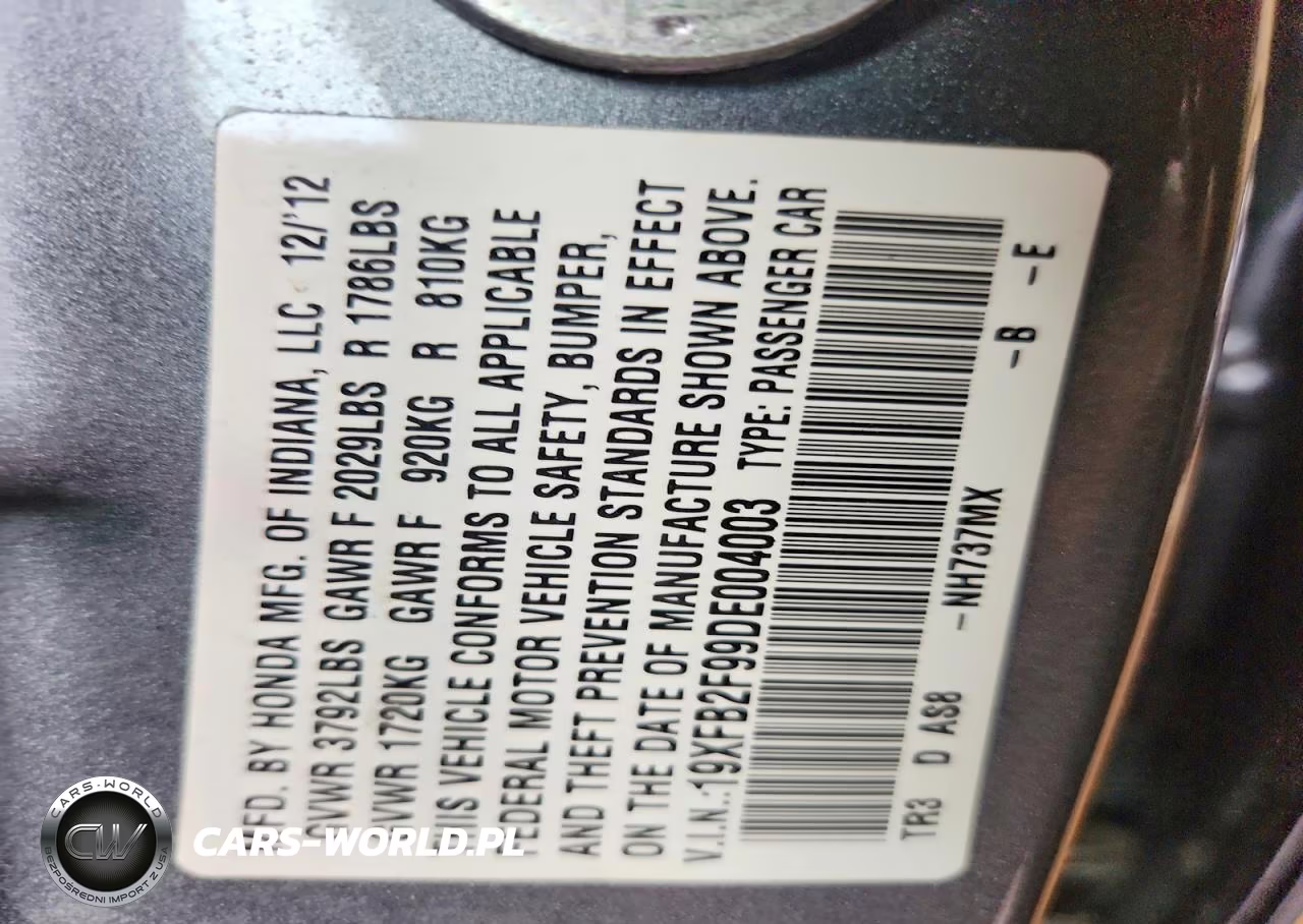 2013 Honda Civic Exl VIN:19XFB2F99DE004003 - 12