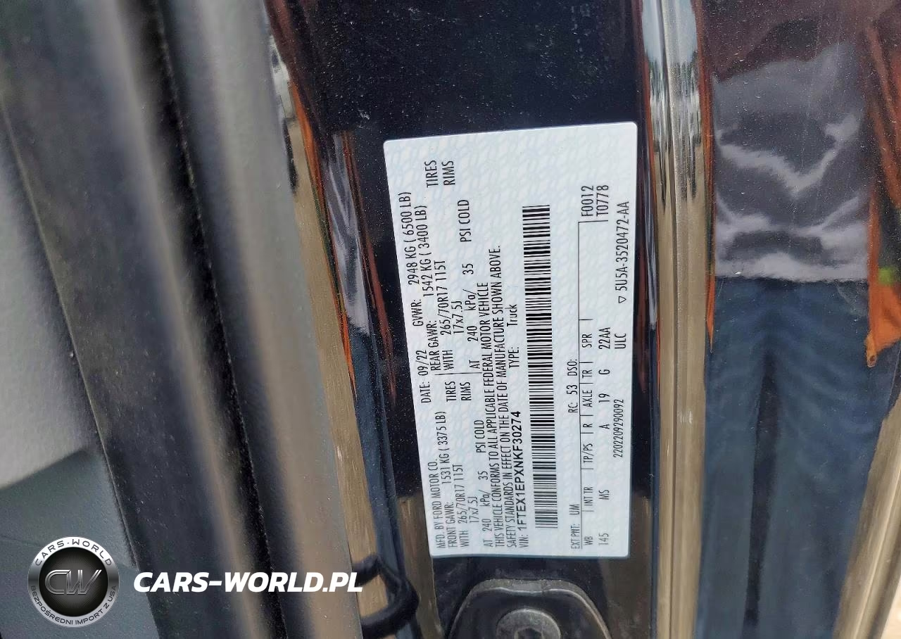2022 Ford F150 Super Cab VIN:1FTEX1EPXNKF30274 - 12