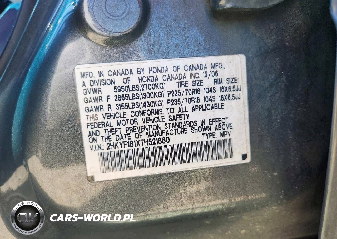 2007 Honda Pilot Lx VIN:2HKYF181X7H521860 - 13