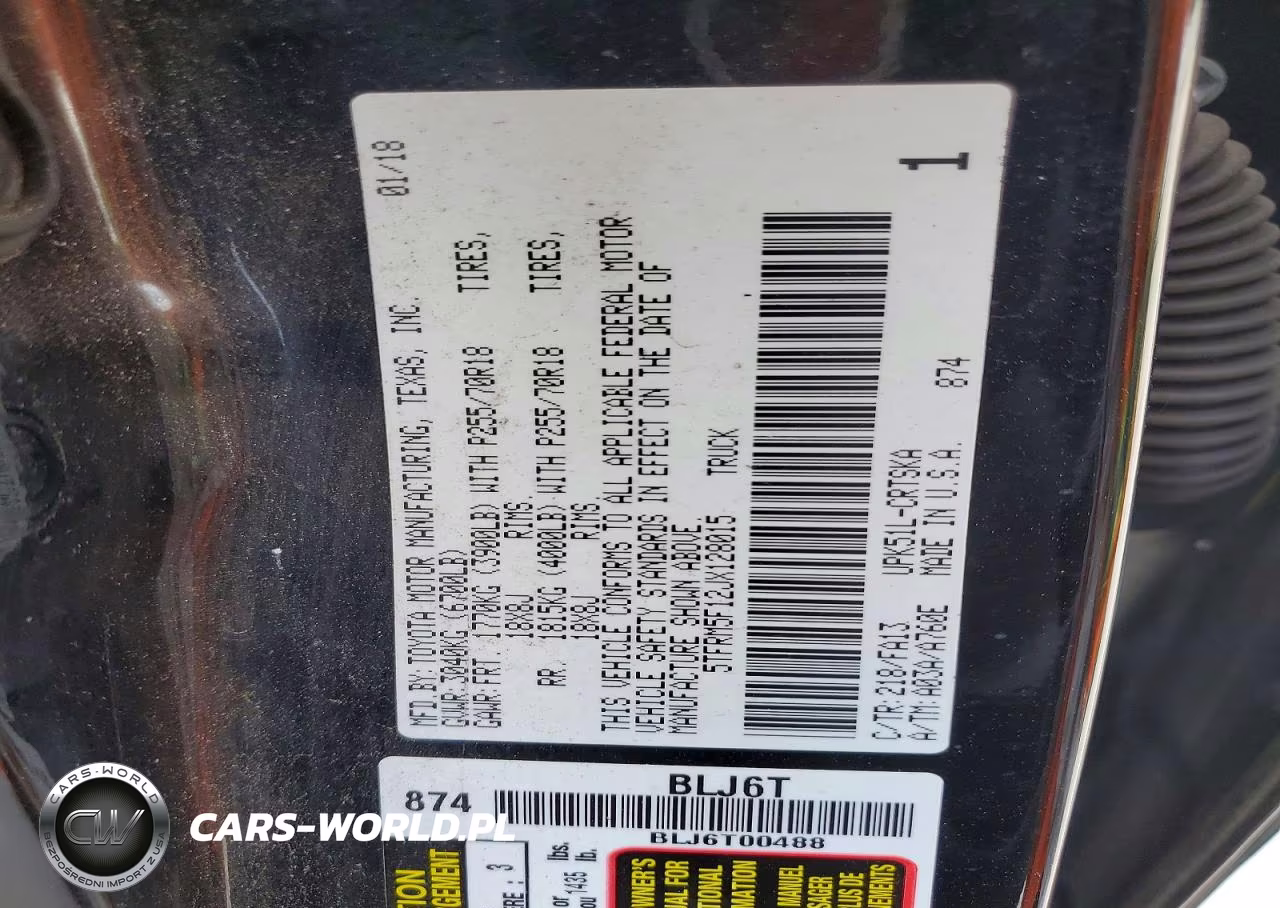 2018 Toyota Tundra Sr VIN:5TFRM5F12JX128015 - 12