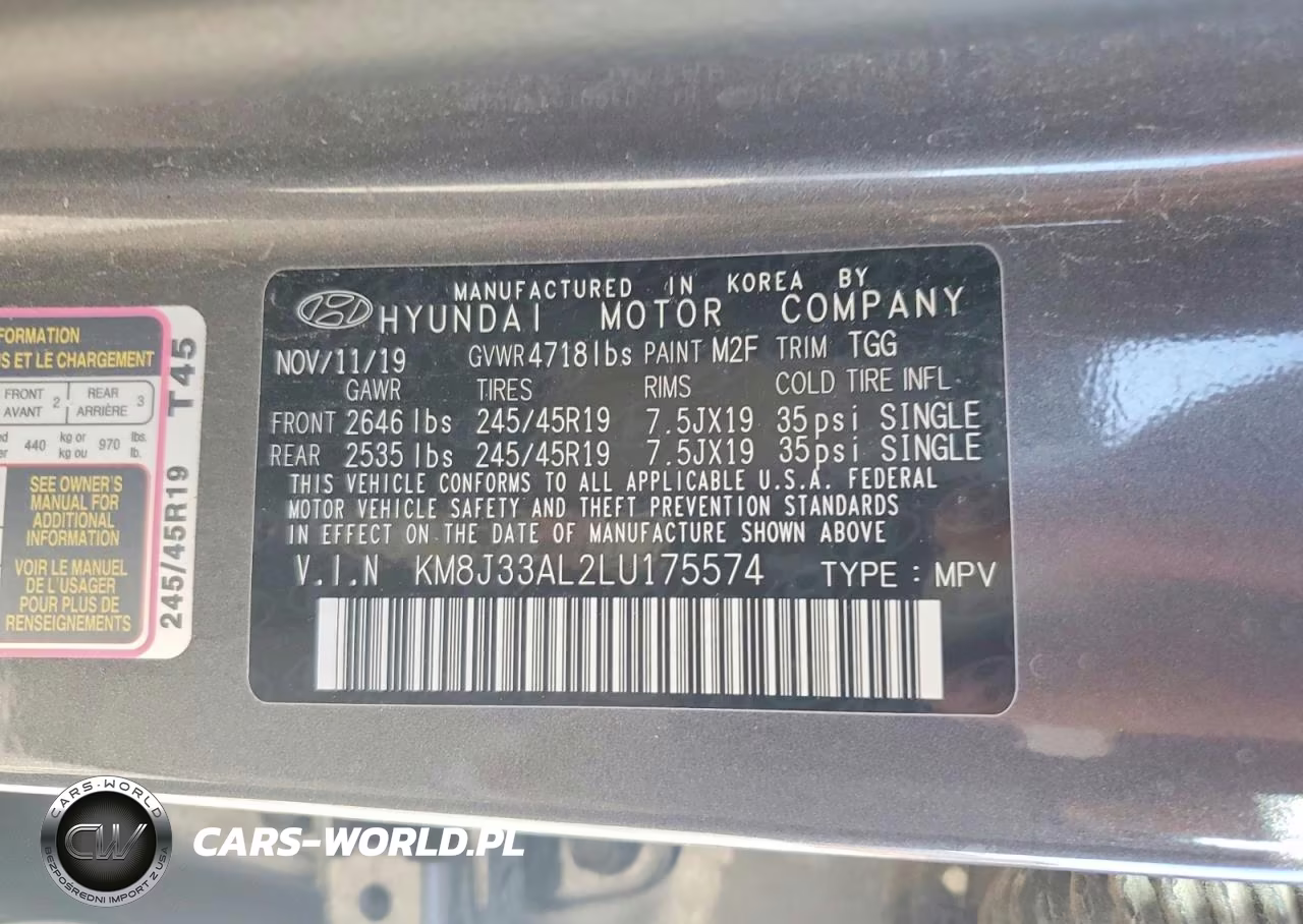 2020 Hyundai Tucson Sport VIN:KM8J33AL2LU175574 - 13