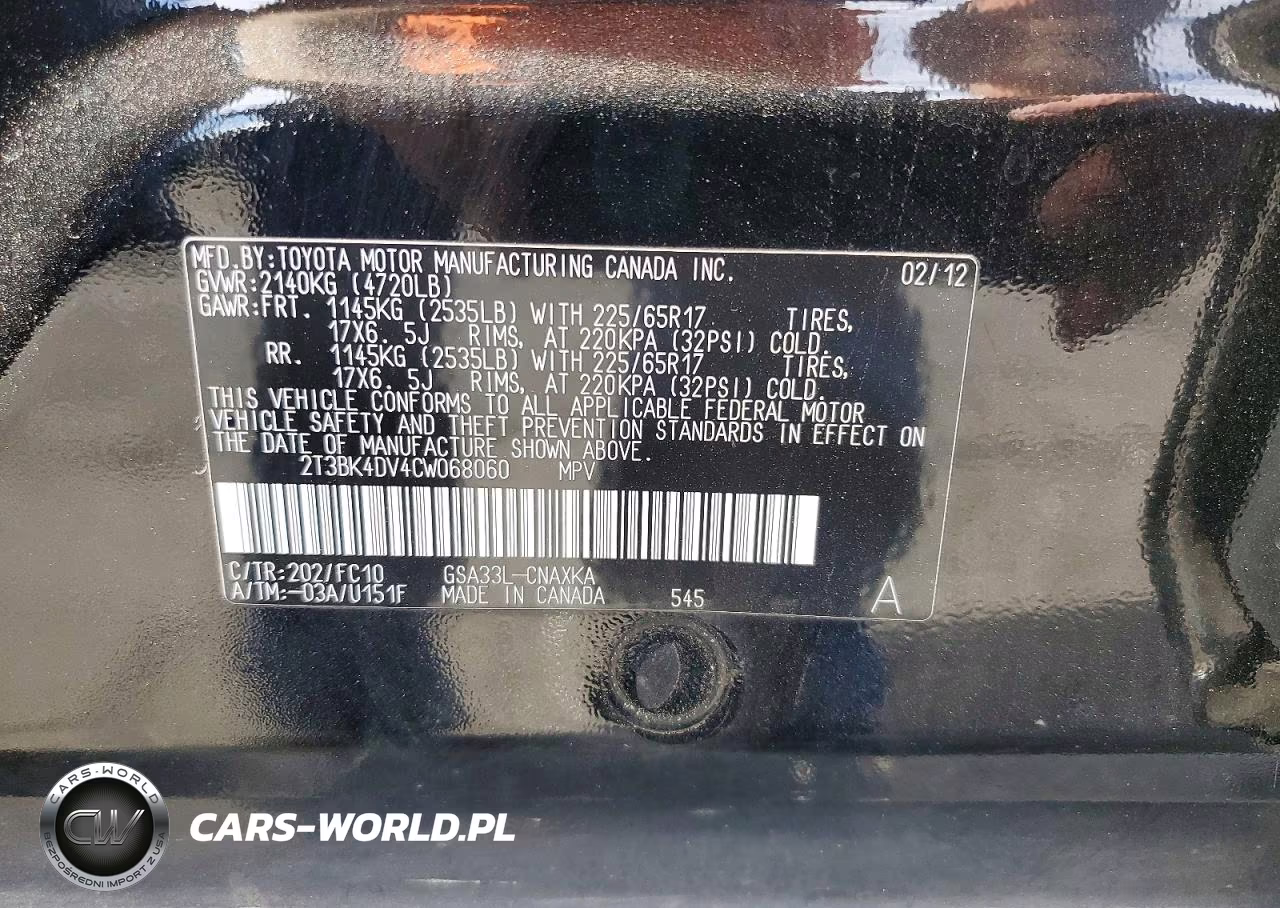 2012 Toyota Rav4 Base VIN:2T3BK4DV4CW068060 - 13