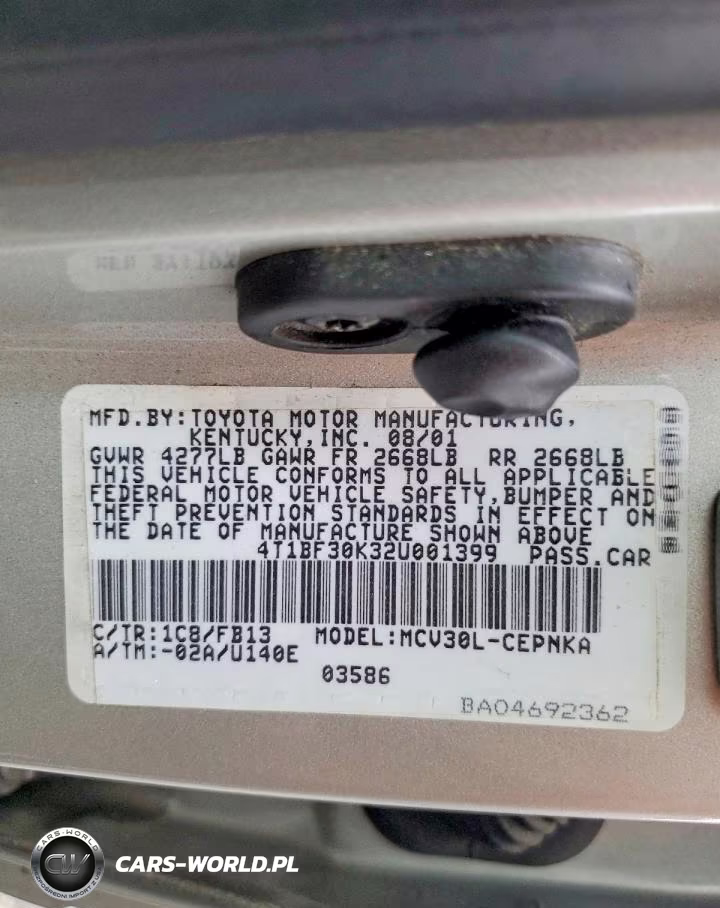 2002 Toyota Camry Le VIN:4T1BF30K32U001399 - 12