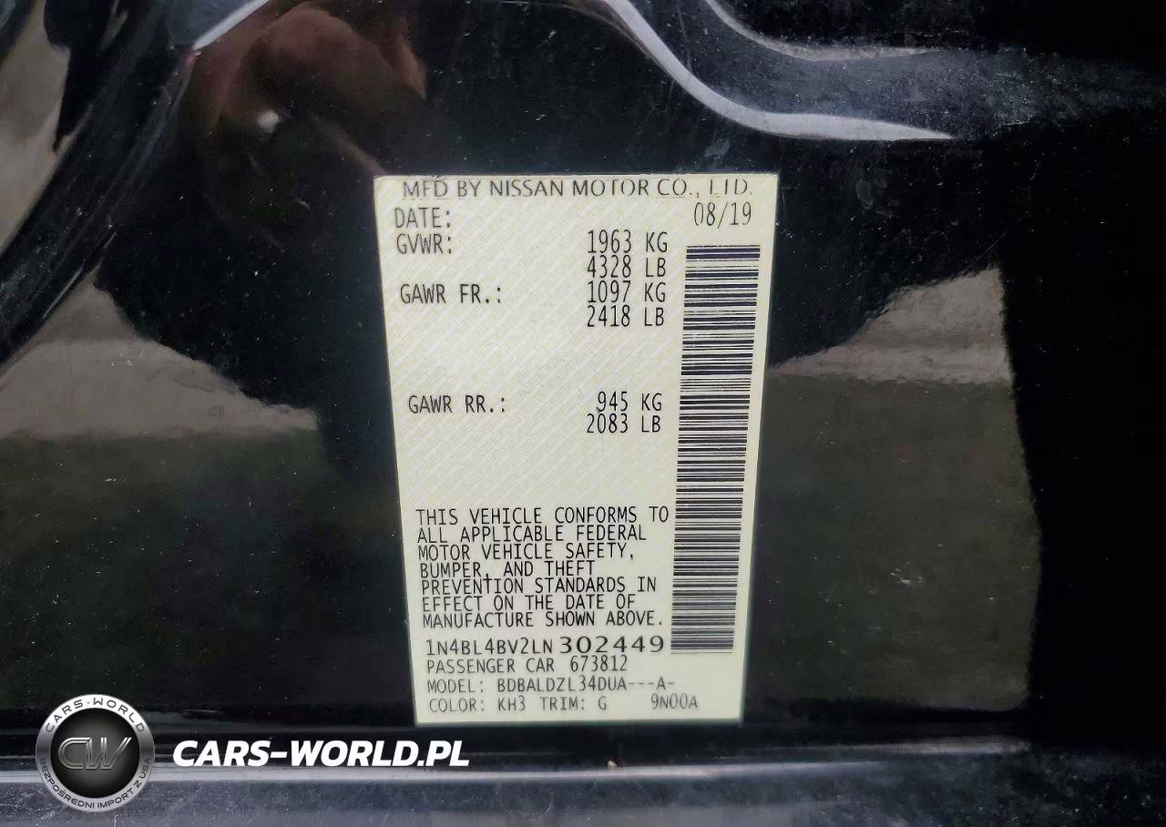 2020 Nissan Altima S VIN:1N4BL4BV2LN302449 - 12