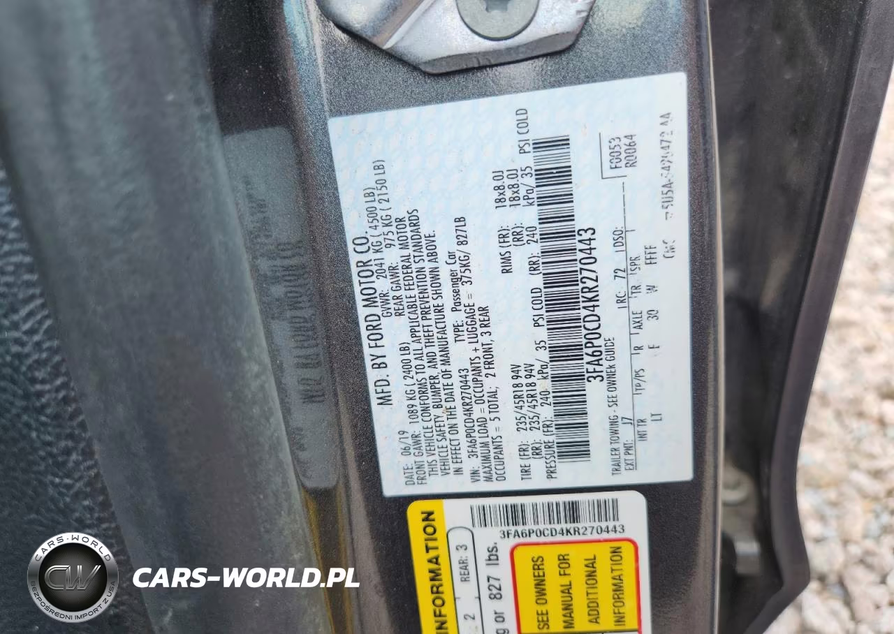 2019 Ford Fusion Sel VIN:3FA6P0CD4KR270443 - 12