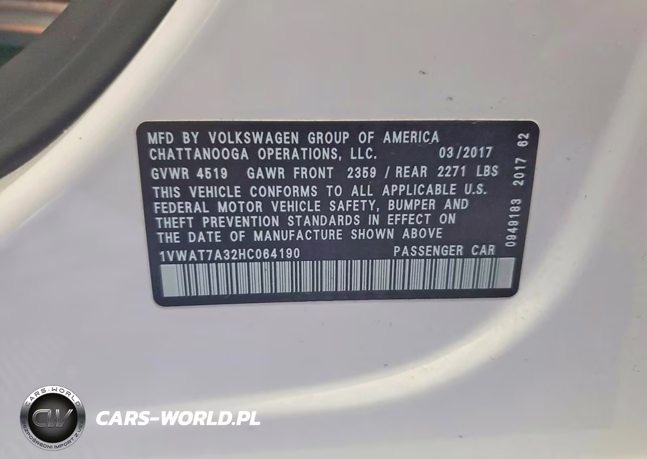 2017 Volkswagen Passat S VIN:1VWAT7A32HC064190 - 12
