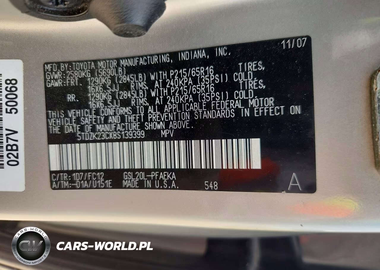 2008 Toyota Sienna Le 7-Passenger VIN:5TDZK23CX8S139399 - 13