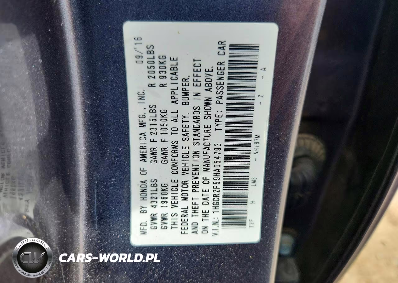 2017 Honda Accord Sport VIN:1HGCR2F59HA054793 - 13