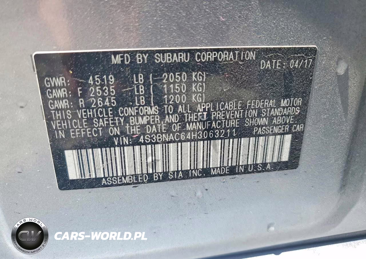 2017 Subaru Legacy 2.5I Premium VIN:4S3BNAC64H3063211 - 12